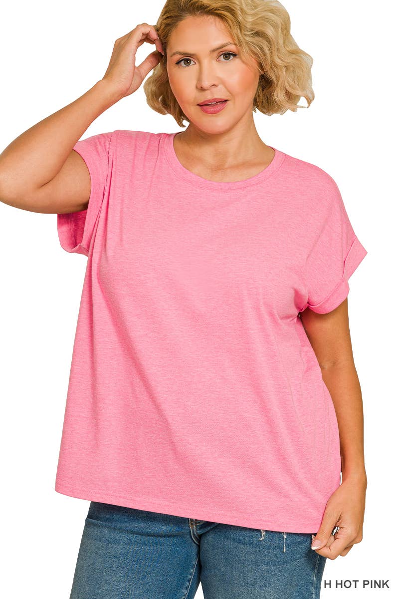 ._ 1016 Plus Round Neck Folded Short Sleeve T Shirt SI-27019