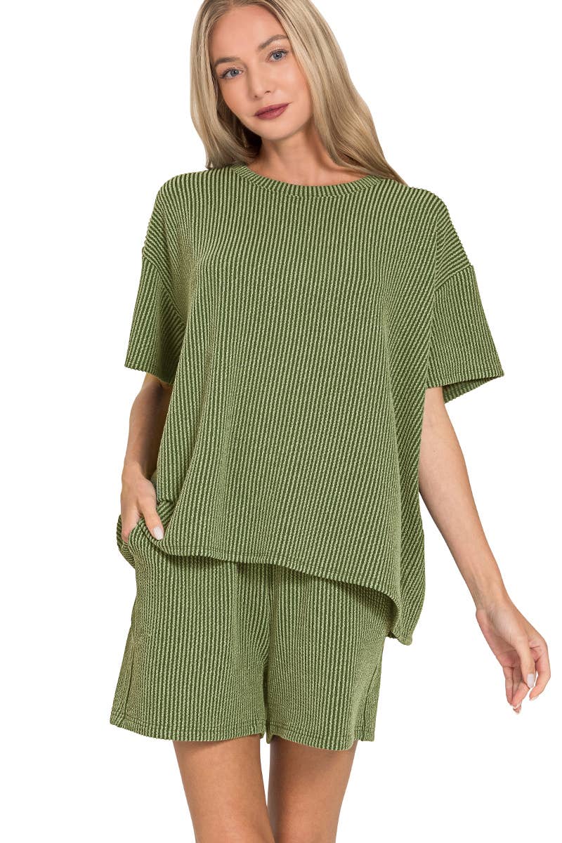 `.Corded Rib Tee & Shorts 2pc Set