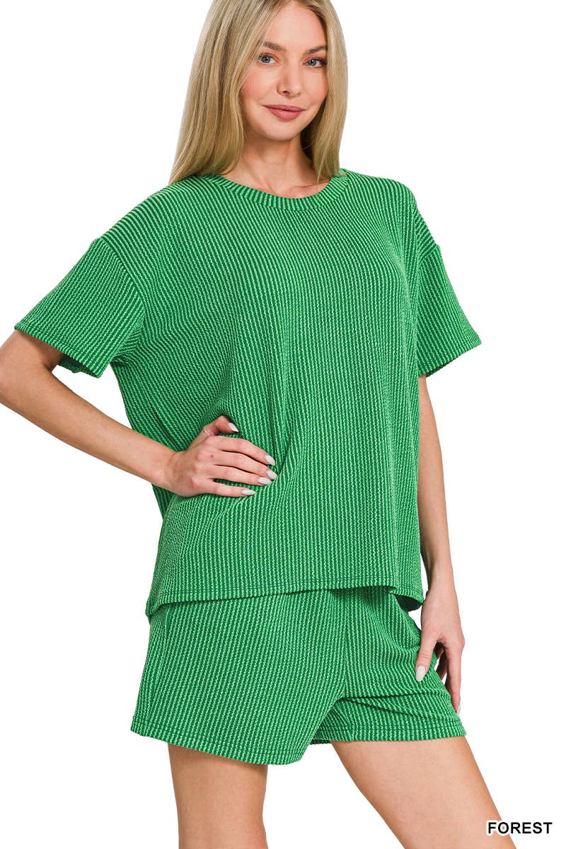 `.Corded Rib Tee & Shorts 2pc Set