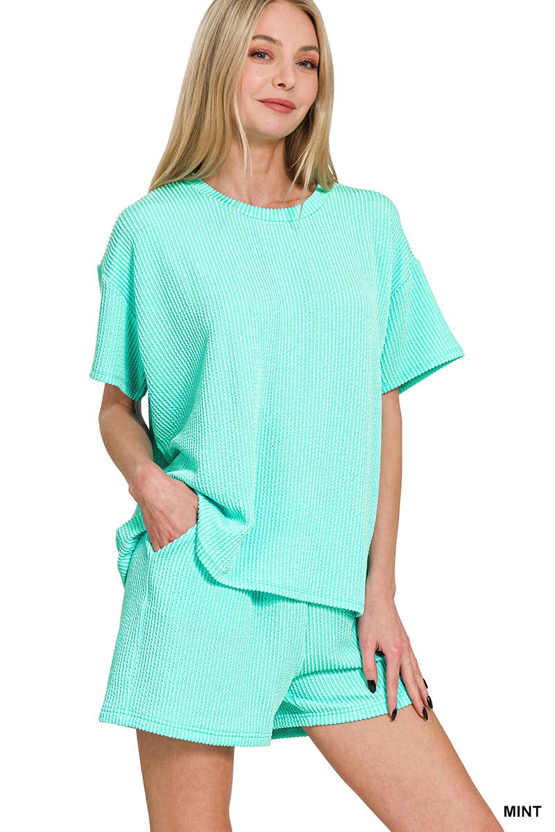 `.Corded Rib Tee & Shorts 2pc Set