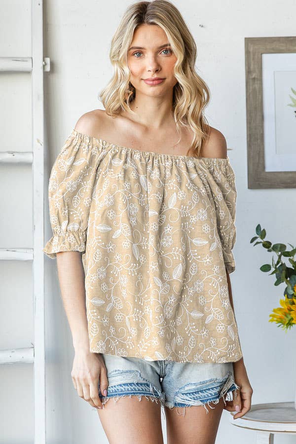 Floral Off Shoulder Puff Ruffle Sleeve Blouse T5895