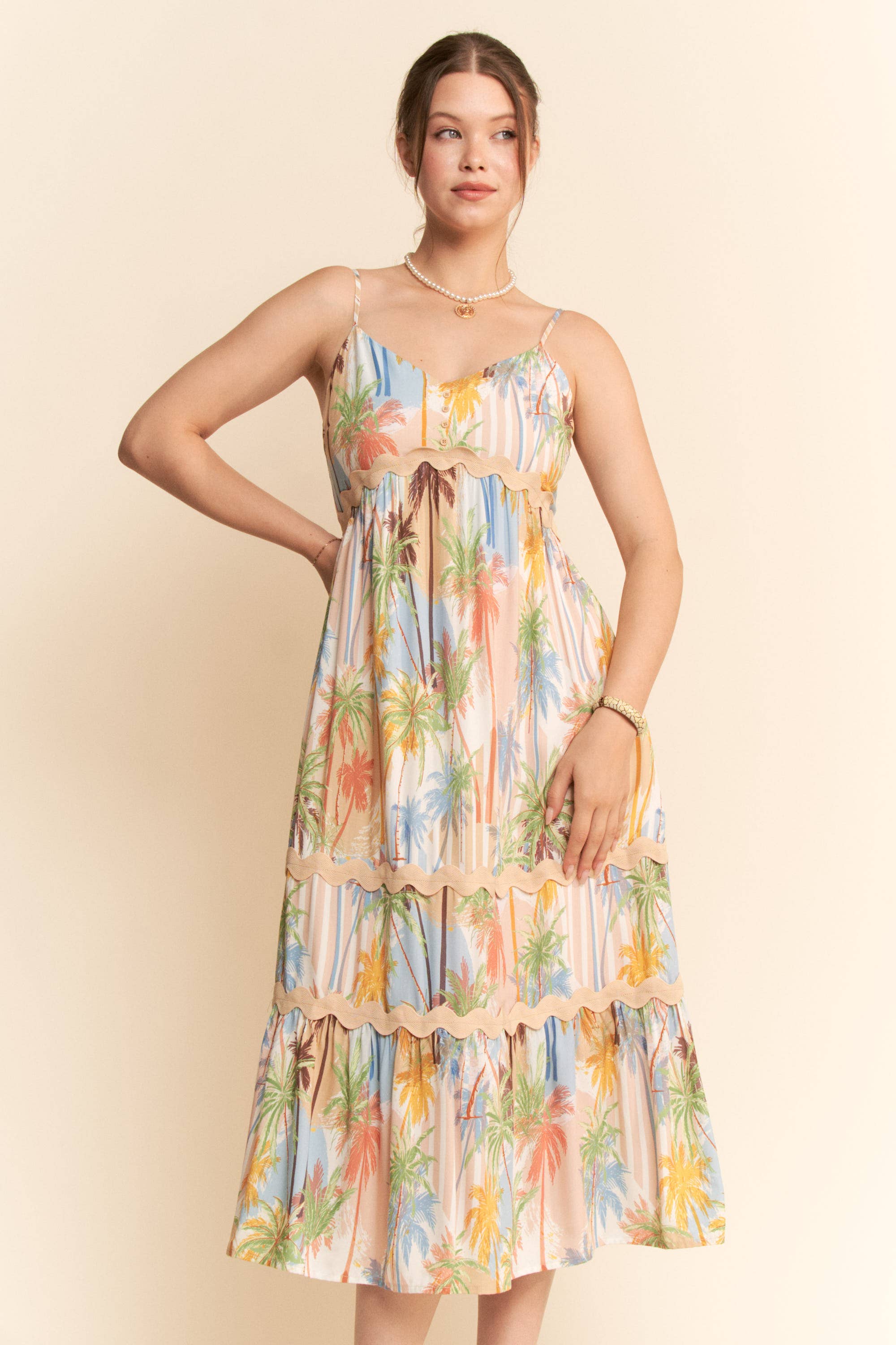SLEEVELESS MIDI SUNDRESS SPAGHETTI STRAPS