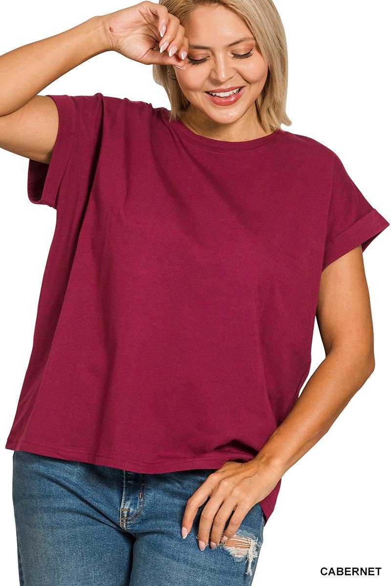 ._ 1016 Plus Round Neck Folded Short Sleeve T Shirt SI-27019