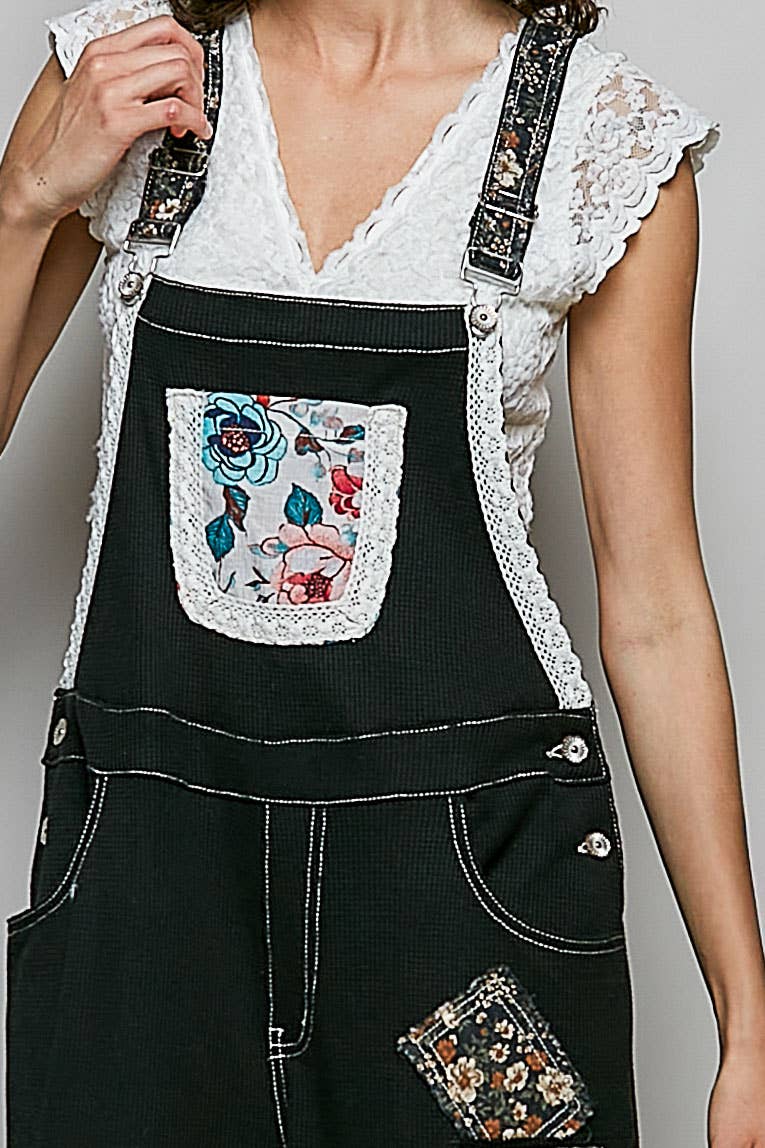 Feminine Mixed Printed Fabric Ruffle Wide Leg Overall