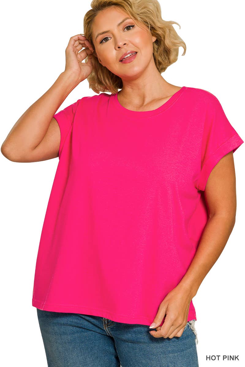 ._ 1016 Plus Round Neck Folded Short Sleeve T Shirt SI-27019
