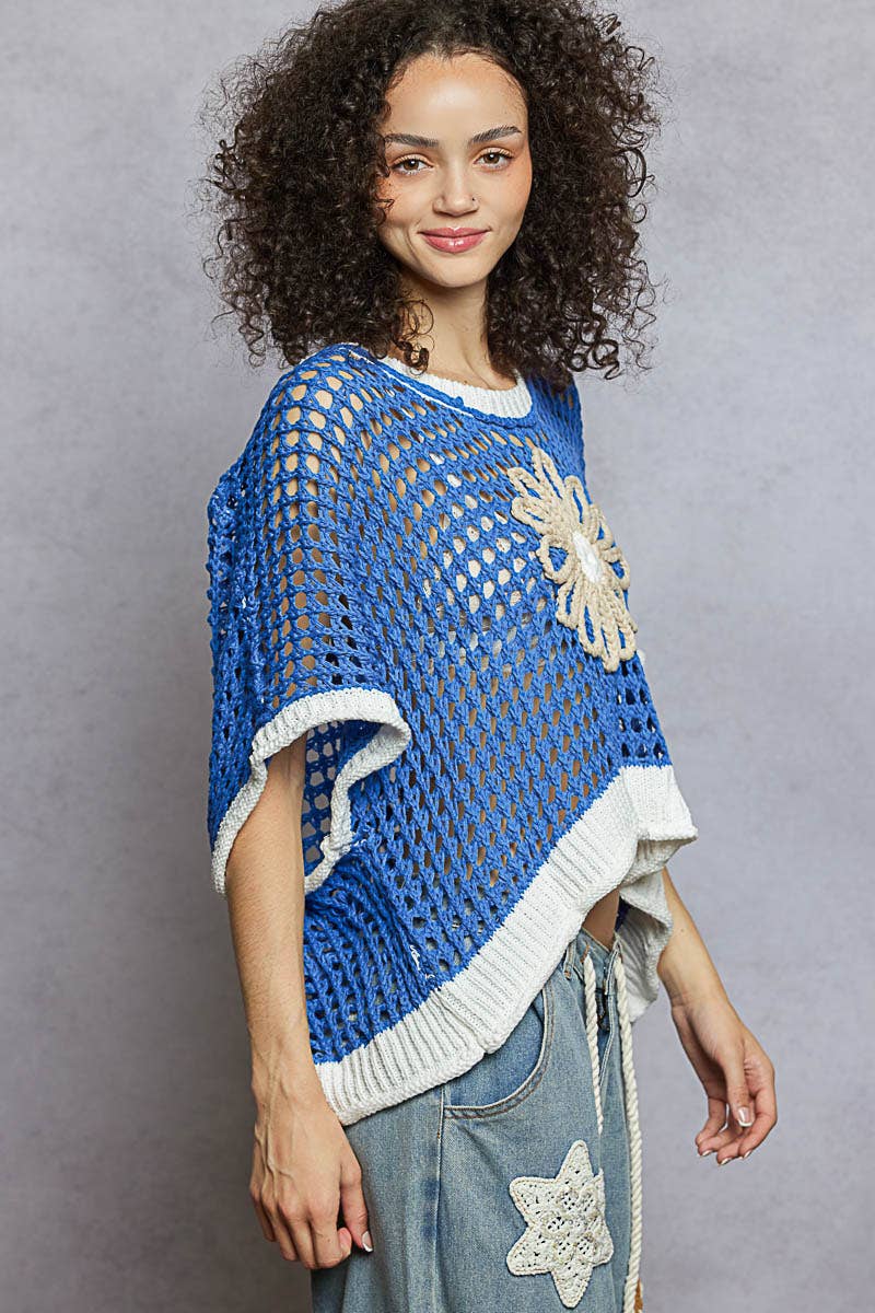Round Neck Sleeveless Floral Thin Sweater Top