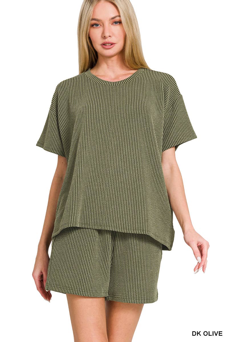 `.Corded Rib Tee & Shorts 2pc Set