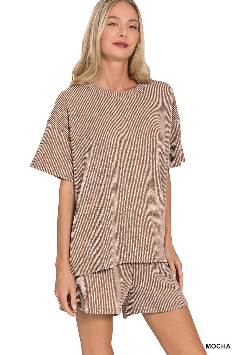 `.Corded Rib Tee & Shorts 2pc Set