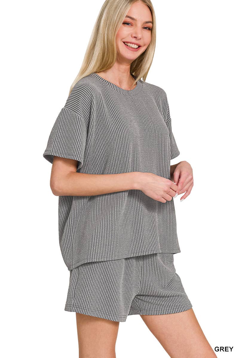 `.Corded Rib Tee & Shorts 2pc Set