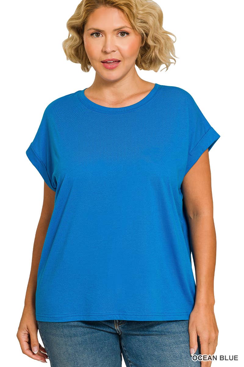 ._ 1016 Plus Round Neck Folded Short Sleeve T Shirt SI-27019