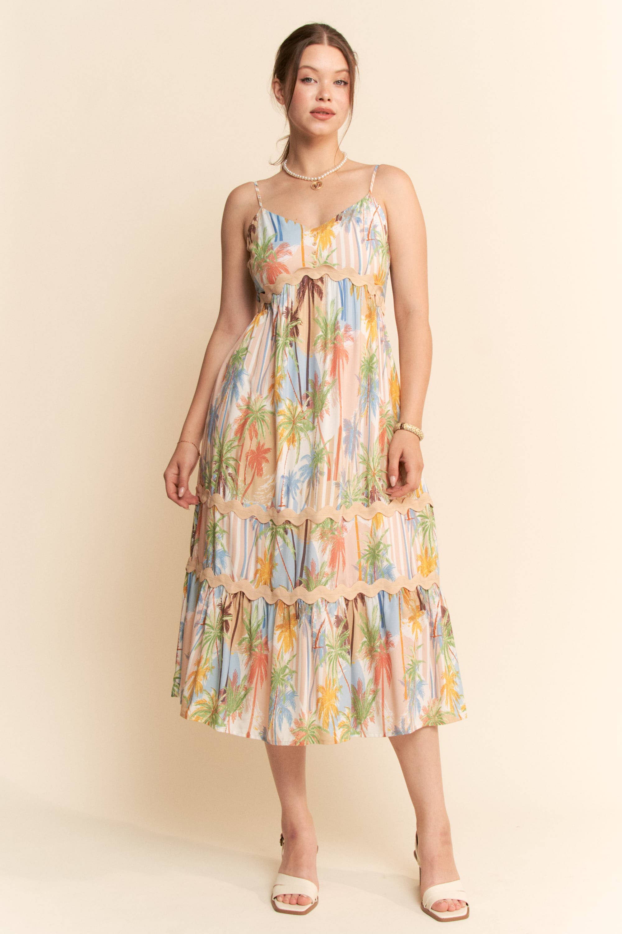 SLEEVELESS MIDI SUNDRESS SPAGHETTI STRAPS