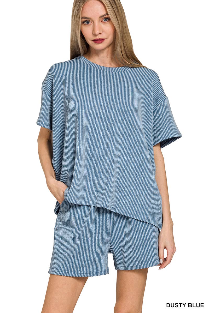 `.Corded Rib Tee & Shorts 2pc Set