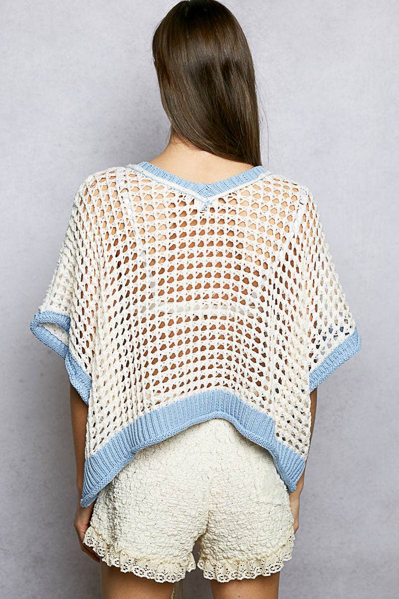 Round Neck Sleeveless Floral Thin Sweater Top