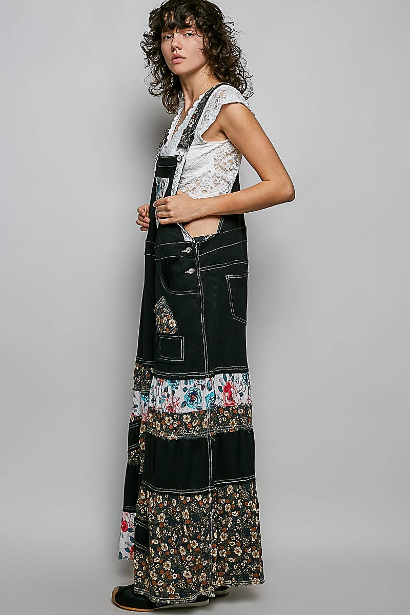 Feminine Mixed Printed Fabric Ruffle Wide Leg Overall