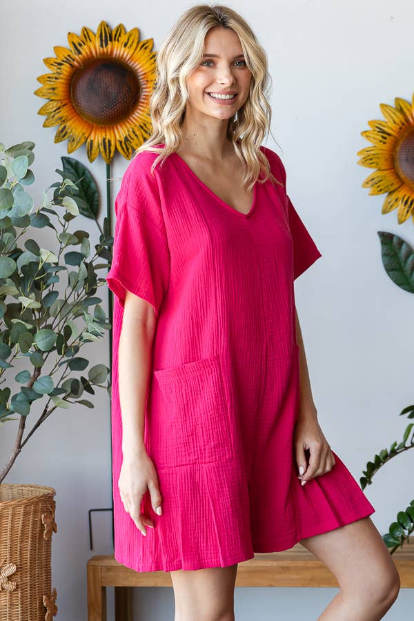 V-Neckline Pleated Detail Women's Romper R5538