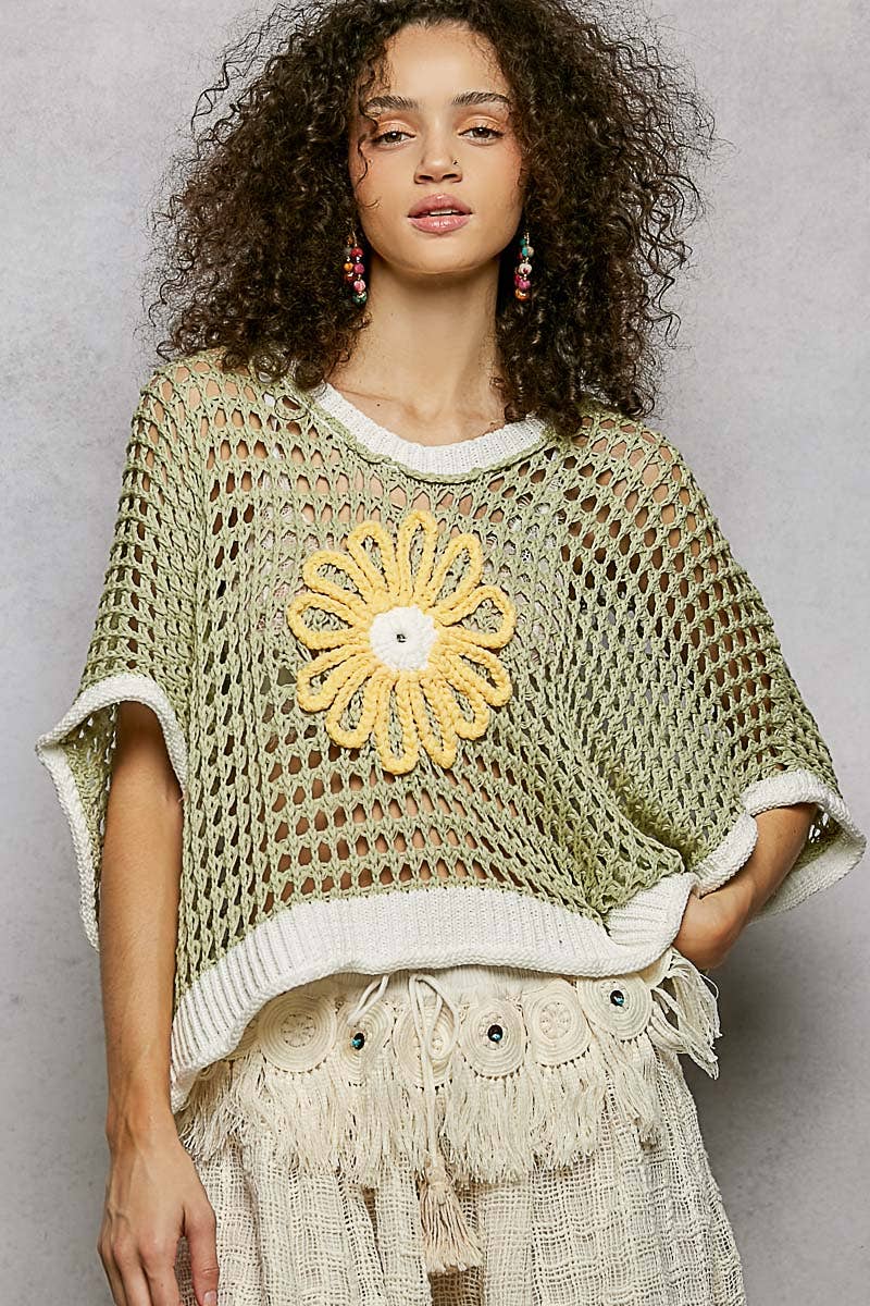 Round Neck Sleeveless Floral Thin Sweater Top