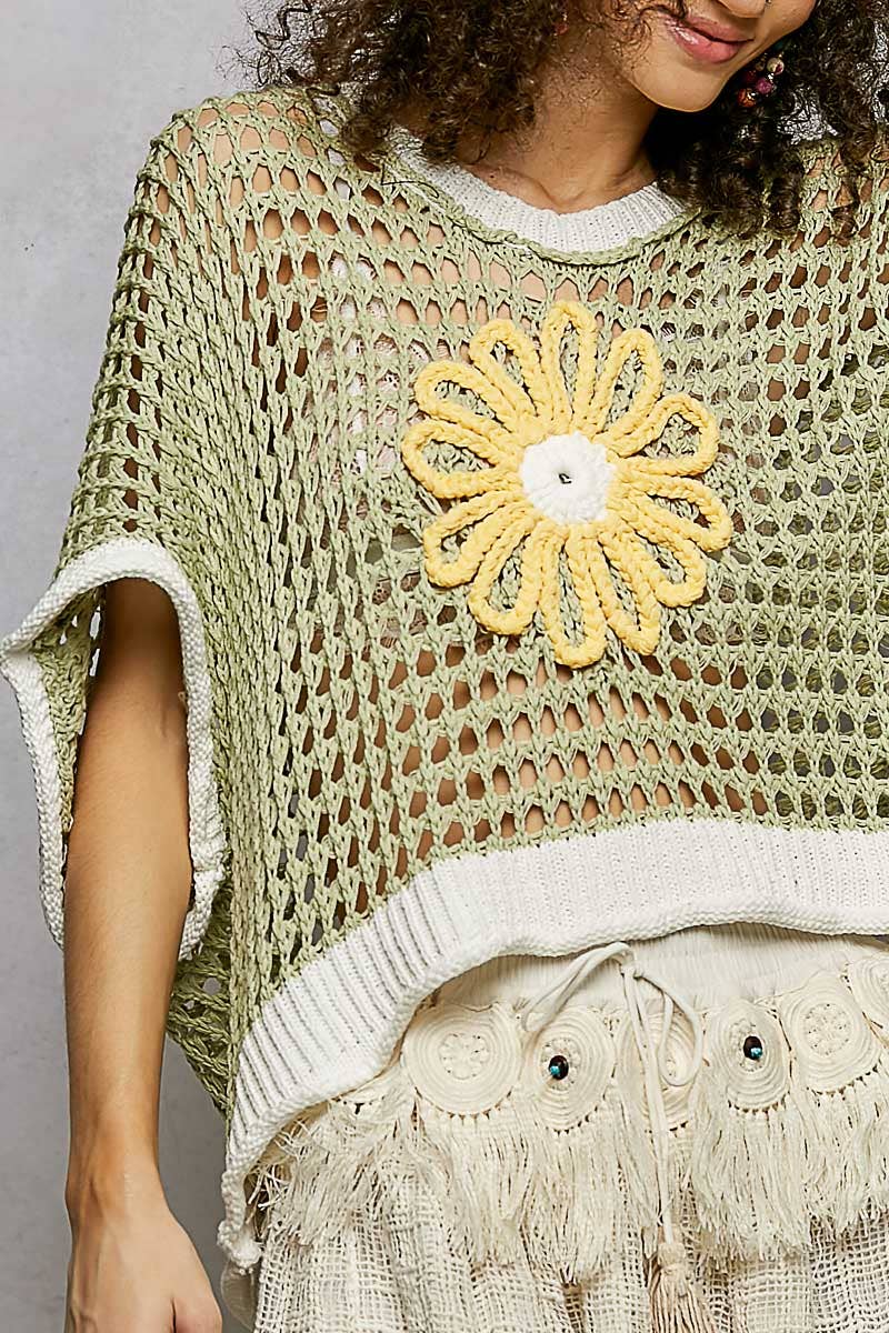 Round Neck Sleeveless Floral Thin Sweater Top