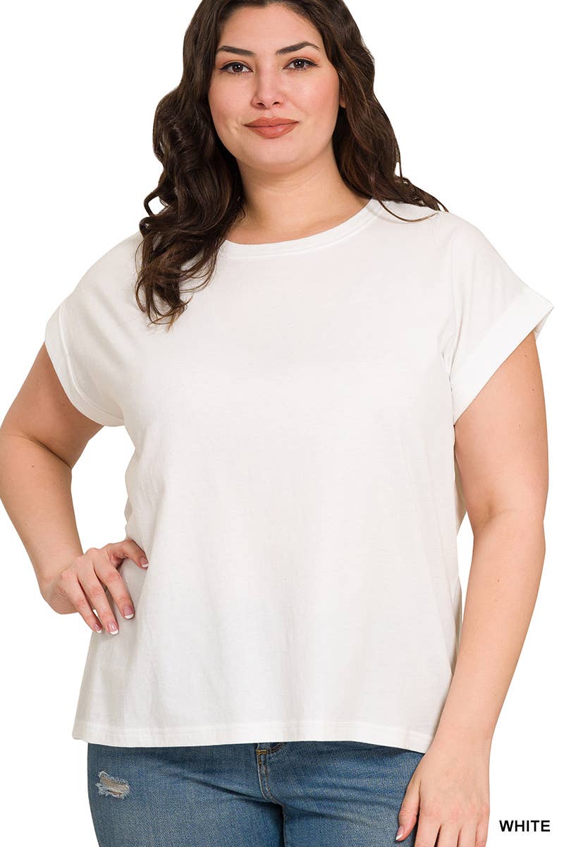 ._ 1016 Plus Round Neck Folded Short Sleeve T Shirt SI-27019