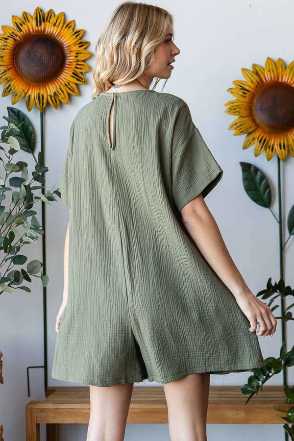 V-Neckline Pleated Detail Women's Romper R5538