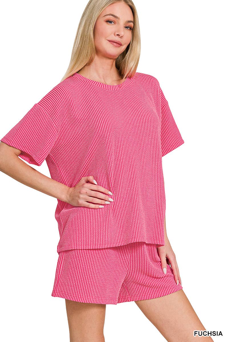 `.Corded Rib Tee & Shorts 2pc Set