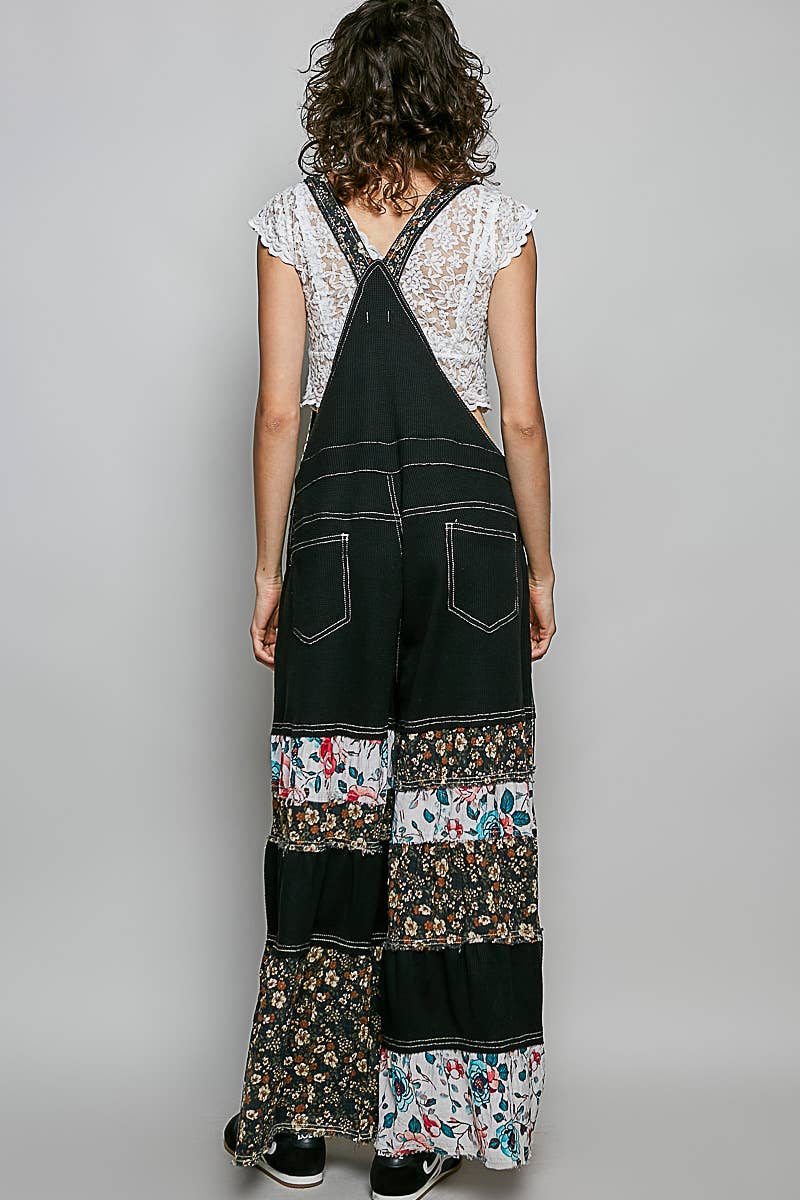Feminine Mixed Printed Fabric Ruffle Wide Leg Overall