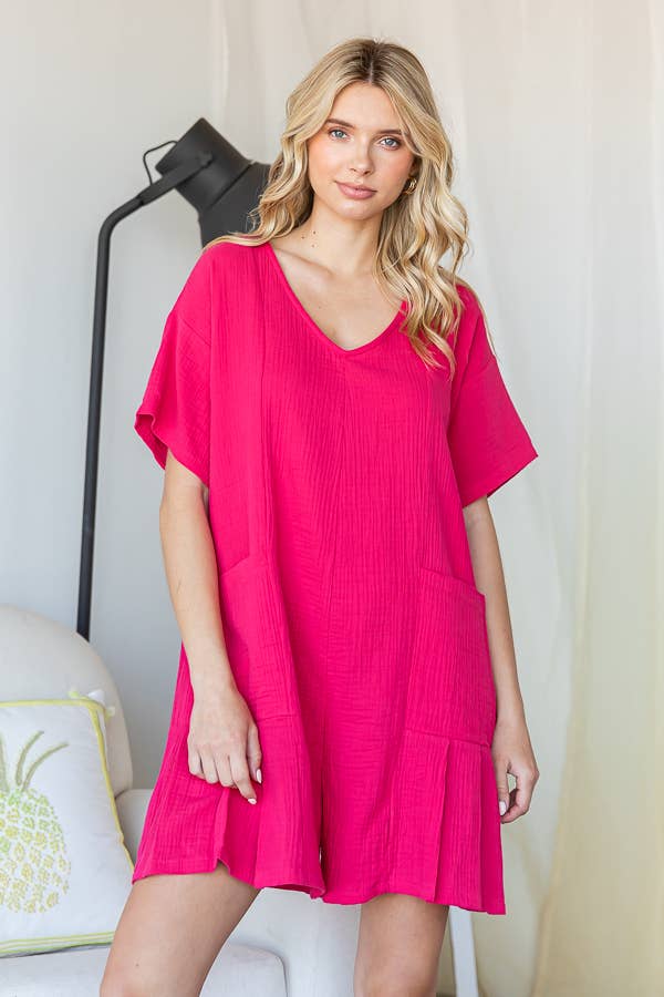 V-Neckline Pleated Detail Women's Romper R5538