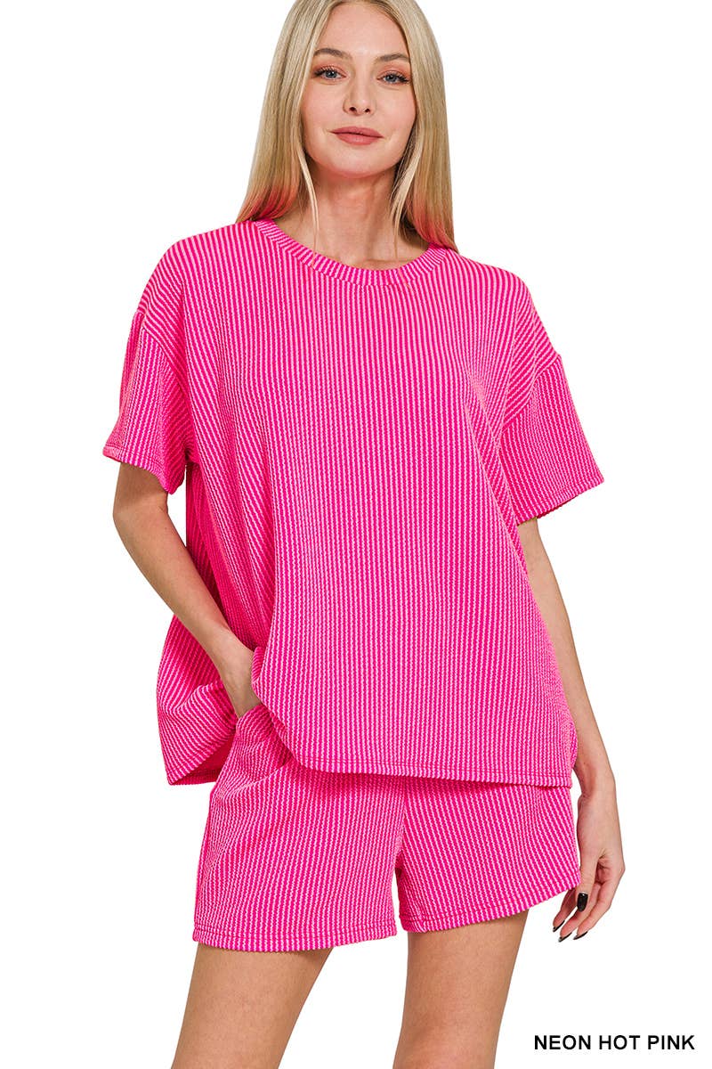 `.Corded Rib Tee & Shorts 2pc Set