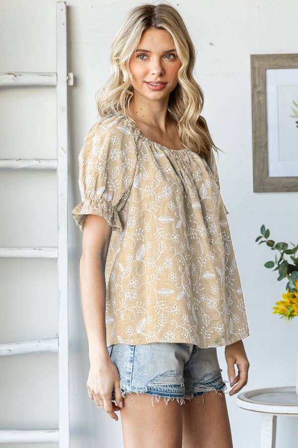 Floral Off Shoulder Puff Ruffle Sleeve Blouse T5895