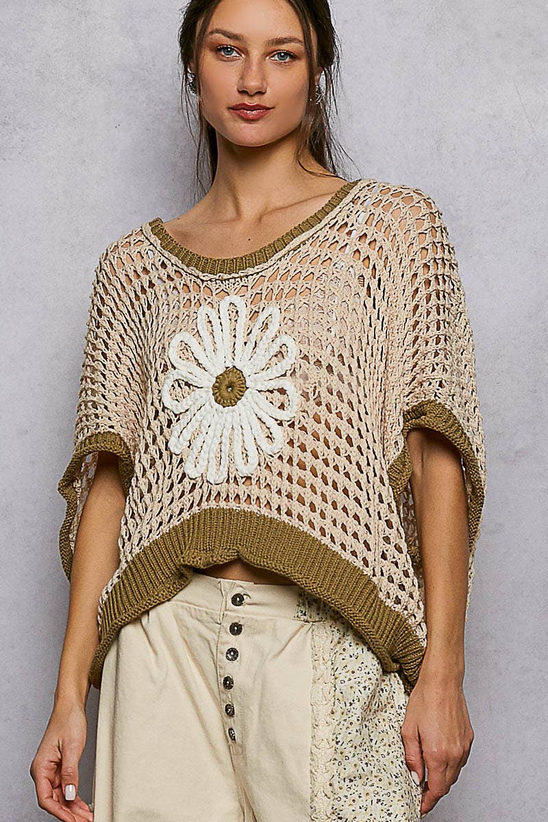 Round Neck Sleeveless Floral Thin Sweater Top