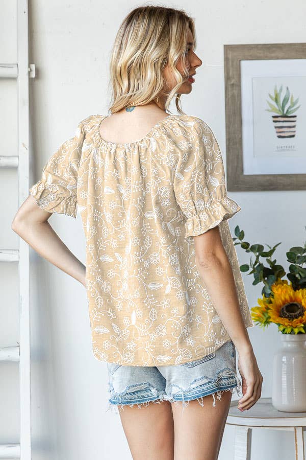 Floral Off Shoulder Puff Ruffle Sleeve Blouse T5895