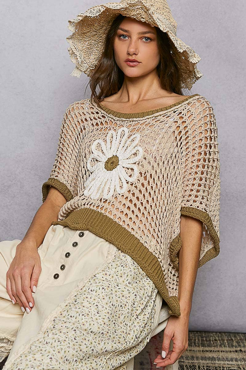 Round Neck Sleeveless Floral Thin Sweater Top
