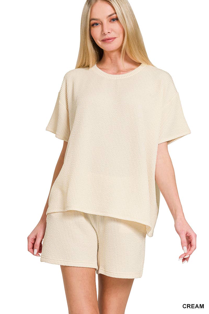`.Corded Rib Tee & Shorts 2pc Set