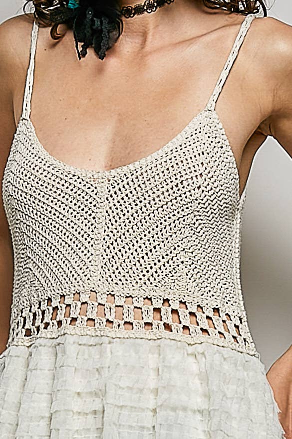Round neck sleeveless crochet lace ruffle dress