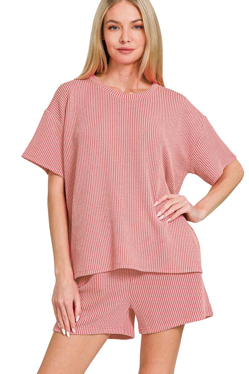 `.Corded Rib Tee & Shorts 2pc Set