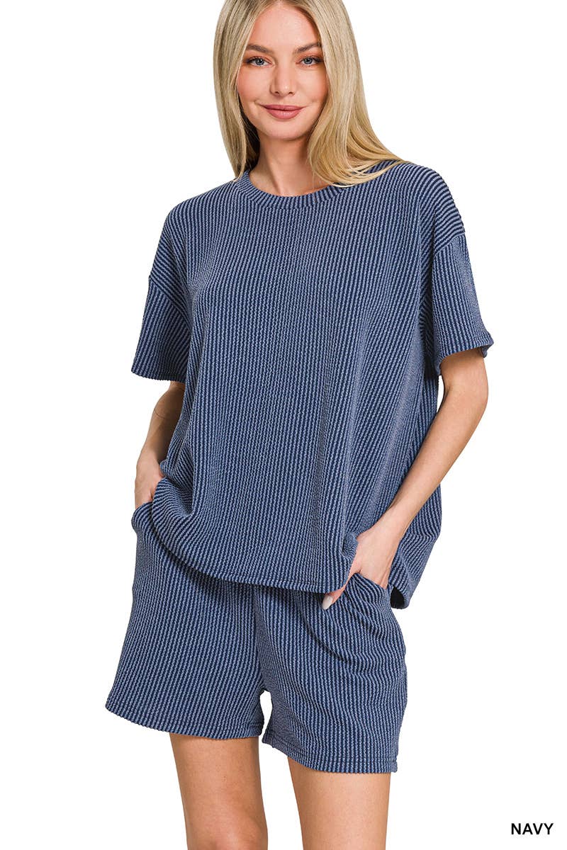 `.Corded Rib Tee & Shorts 2pc Set