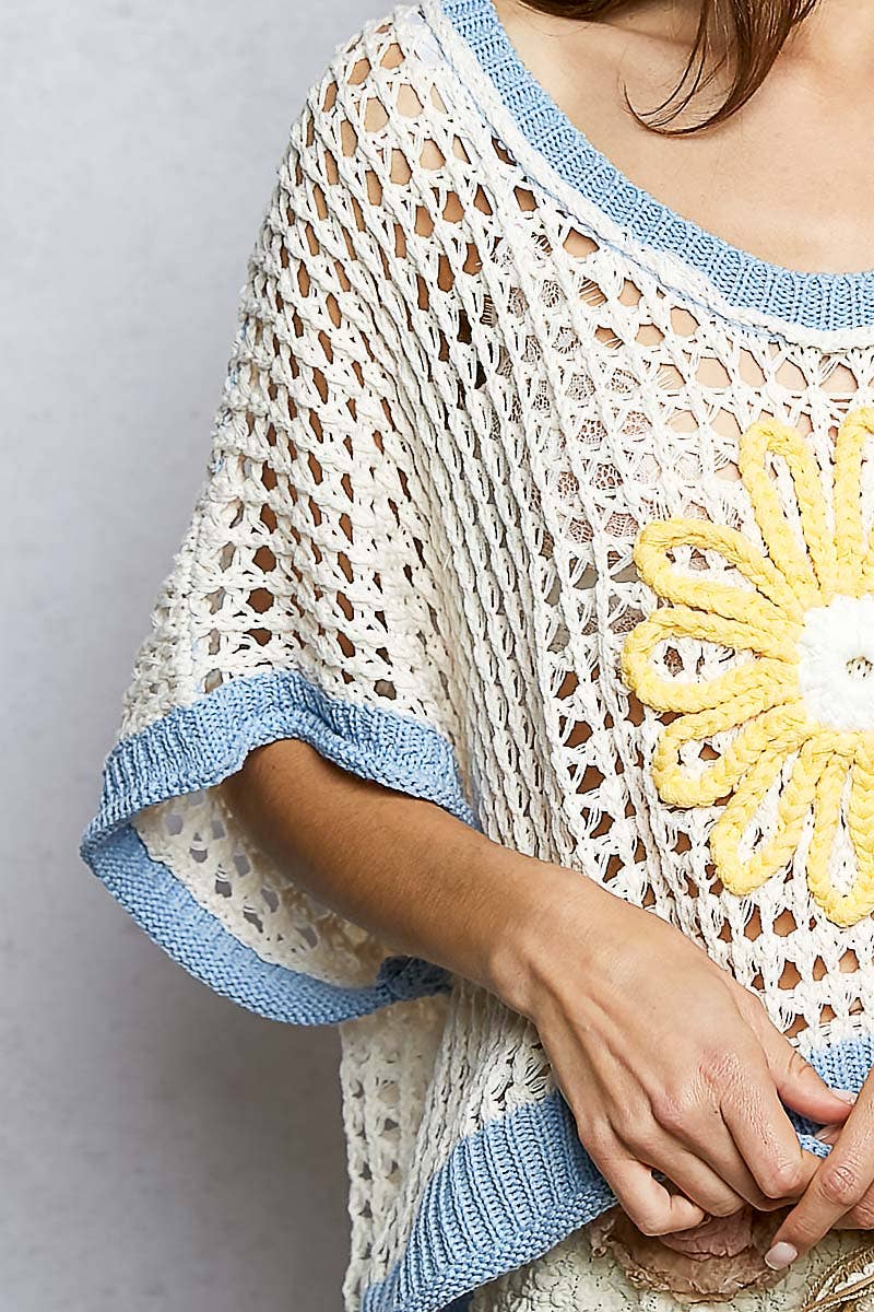 Round Neck Sleeveless Floral Thin Sweater Top