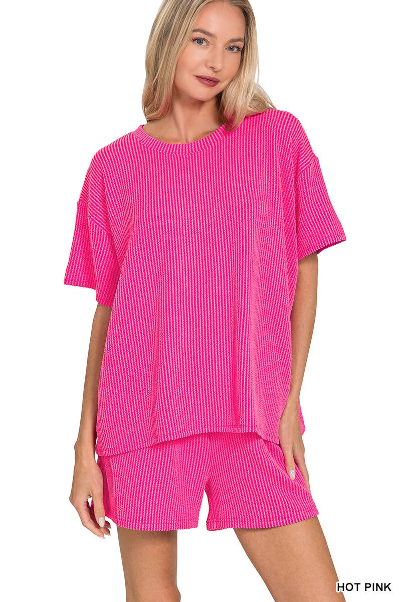 `.Corded Rib Tee & Shorts 2pc Set