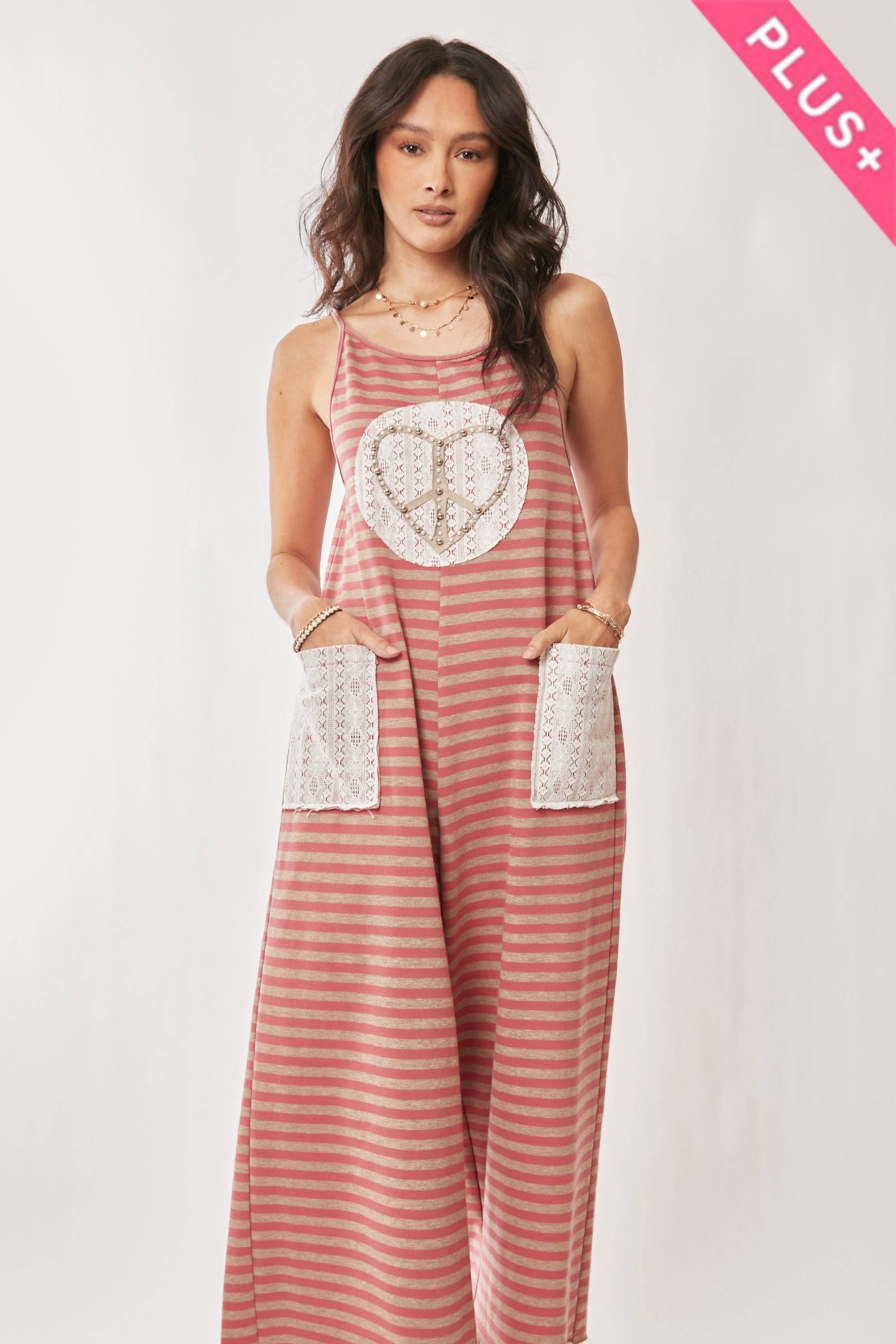 PLUS STRIPED FRENCH TERRY HEART JUMPSUIT