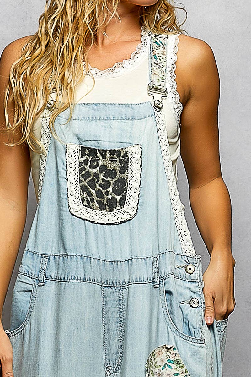 Feminine Mixed Printed Fabric Ruffle Wide Leg Overall