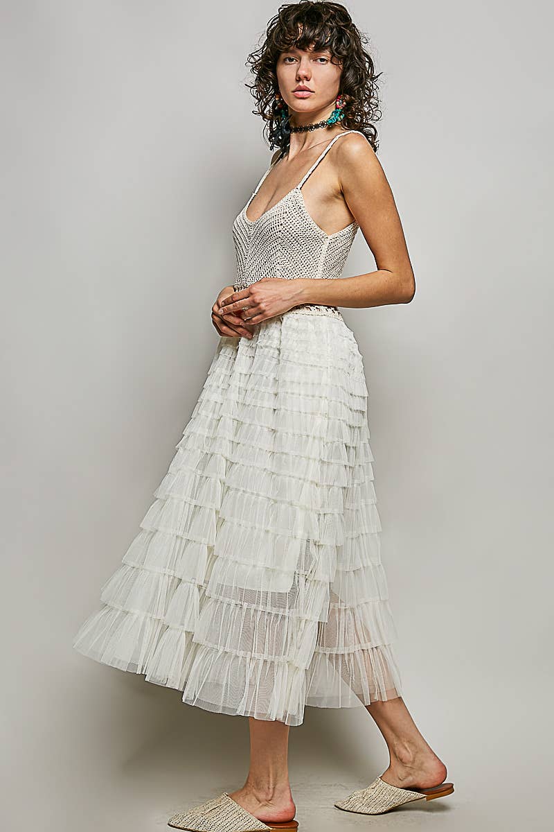 Round neck sleeveless crochet lace ruffle dress