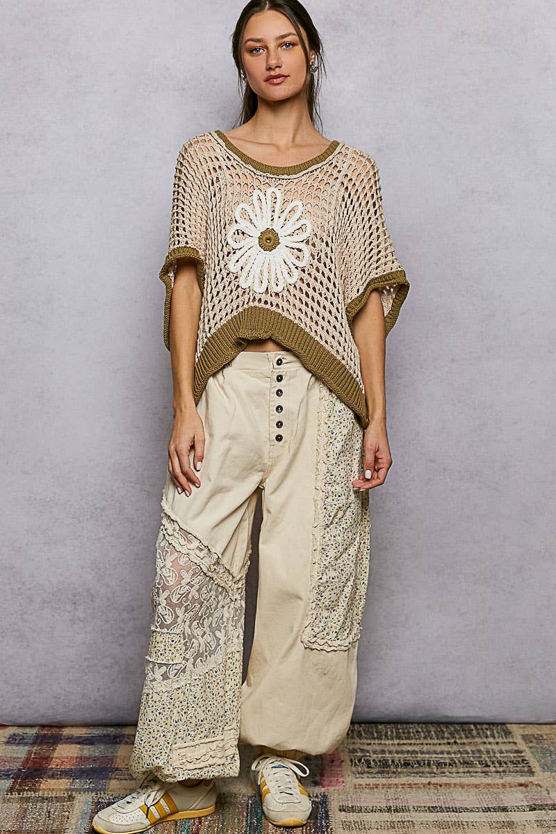 Round Neck Sleeveless Floral Thin Sweater Top